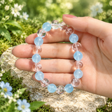 Natural Aquamarine & Clear Quartz Bracelet – 8mm Blue Gemstone Beaded Bracelet for Women