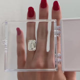 Elegant Emerald Cut Sterling Silver Bezel Engagement Ring In Golden Tone