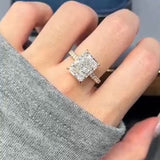Classic Radiant Cut Sterling Silver Solitaire Engagement Ring With Hidden Halo