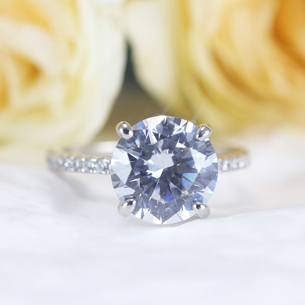 Classic Round Cut Sterling Silver Ring With Half Eternity Band