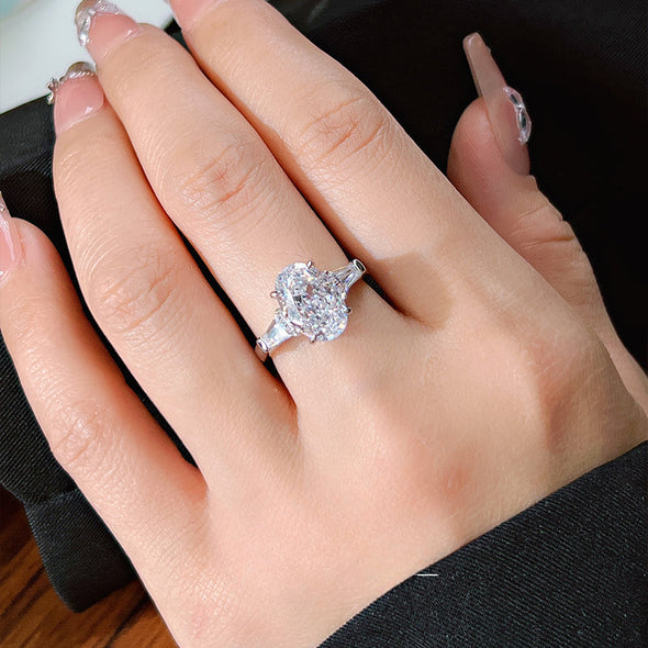 Stunning Three Stone Oval Cut Sterling Silver Ring