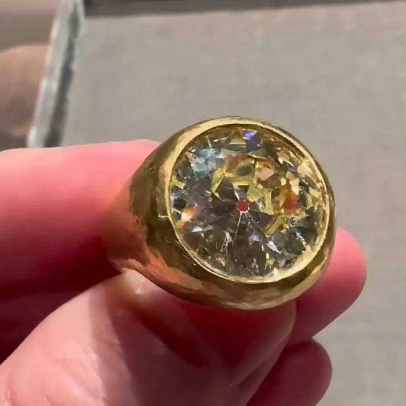 Vintage 8ct Round Cut White Sapphire Yellow Gold Handmade Men's Ring