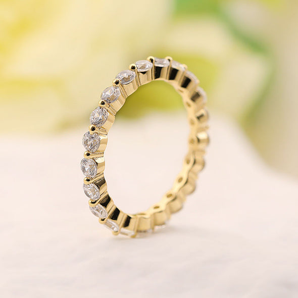 Classic Eternity Sterling Silver Wedding Band In Golden Tone