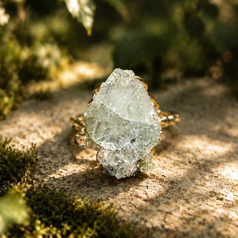 Natural Green Apatite Raw Crystal Statement Ring for Women