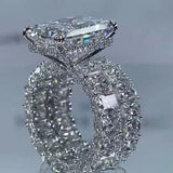 2Pcs Hidden Halo  Radiant Cut Sterling Silver Bridal Set Rings