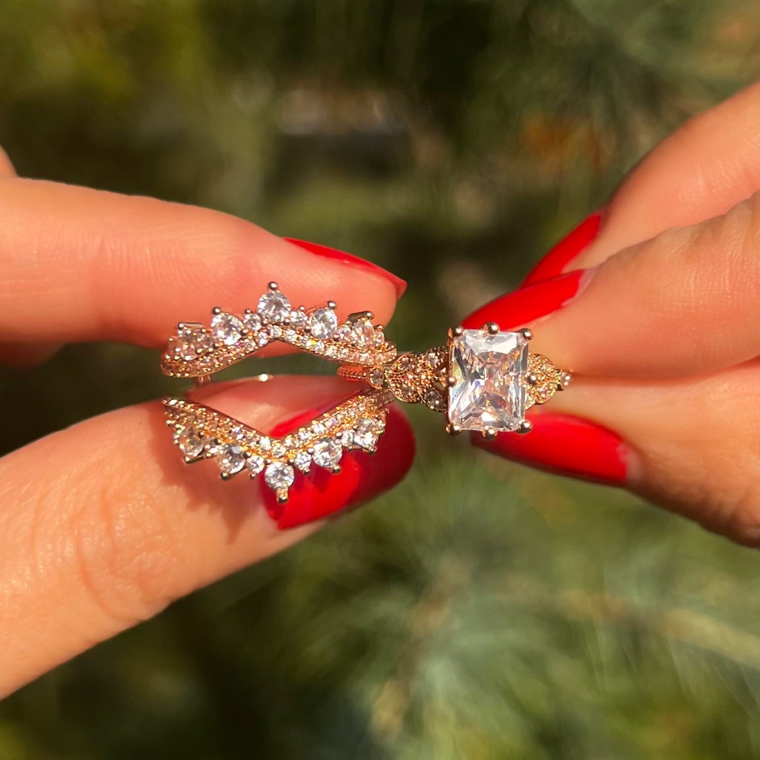 2 Pcs Round Cut Enhancer Rose Golden Tone Wedding Bridal Set