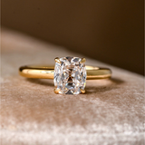 Cushion Cut Solitaire Hidden Halo Sterling Silver Engagement Ring
