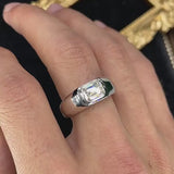 1.0CT Emerald Cut Moissanite Silver Men's Ring Band