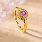 Vintage Pink and Blue Halo Engagement Ring in Sterling Silver