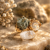 Unique Triple Stone Natural Raw Crystal Statement Ring