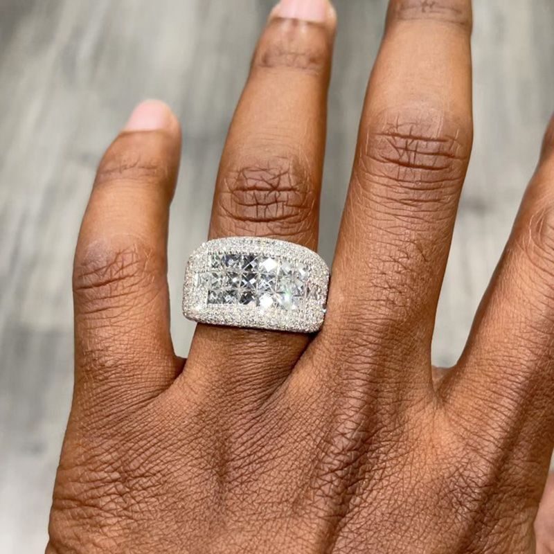 5ctw Princess Cut White Sapphire Handmade Men's Ring