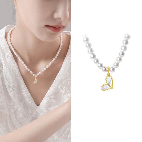 Elegant Heart Shell Pearl Pendant Necklace For Mom