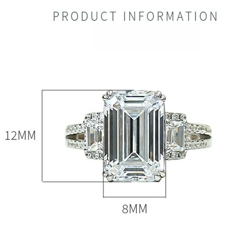 Emerald-Cut Three-Stone Engagement Ring in 925 Sterling Silver