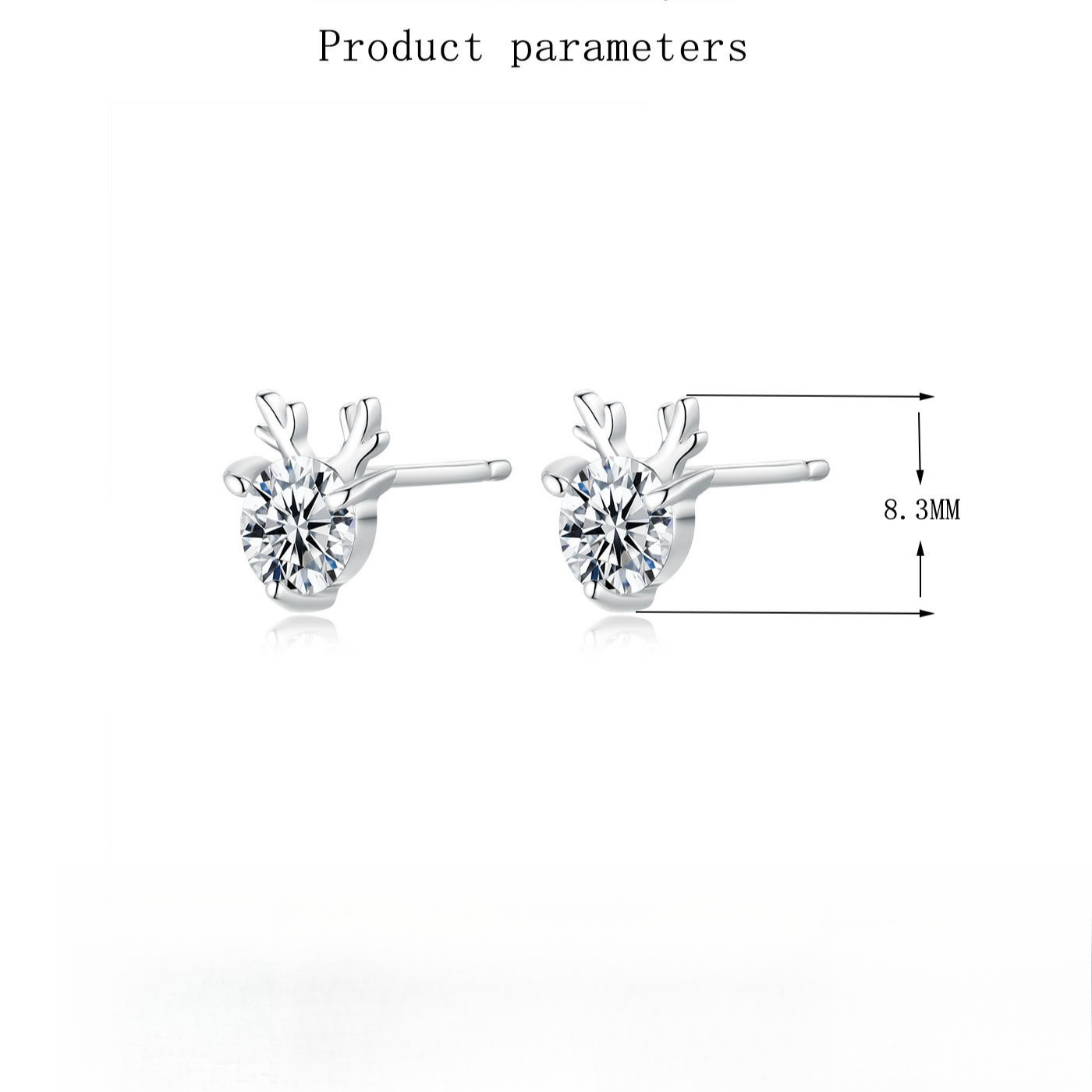 Cute Antler Reindeer Design Moissanite Silver Earrings