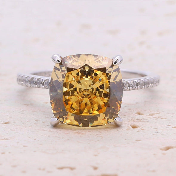 5.0ct Cushion Cut Yellow Gemstone Sterling Silver Bridal Set