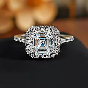 3.0 CT Asscher Cut Sterling Silver Ring