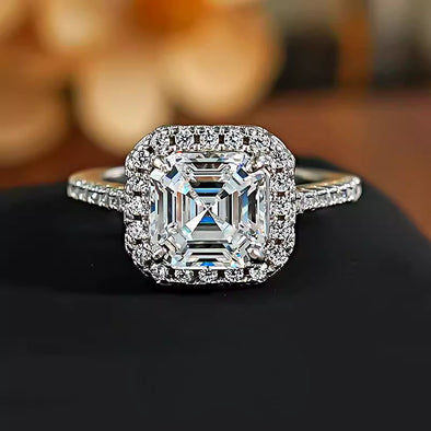3.0 CT Asscher Cut Sterling Silver Ring