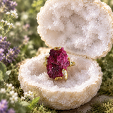 Vintage Natural Raw Magenta Druzy Crystal Statement Ring