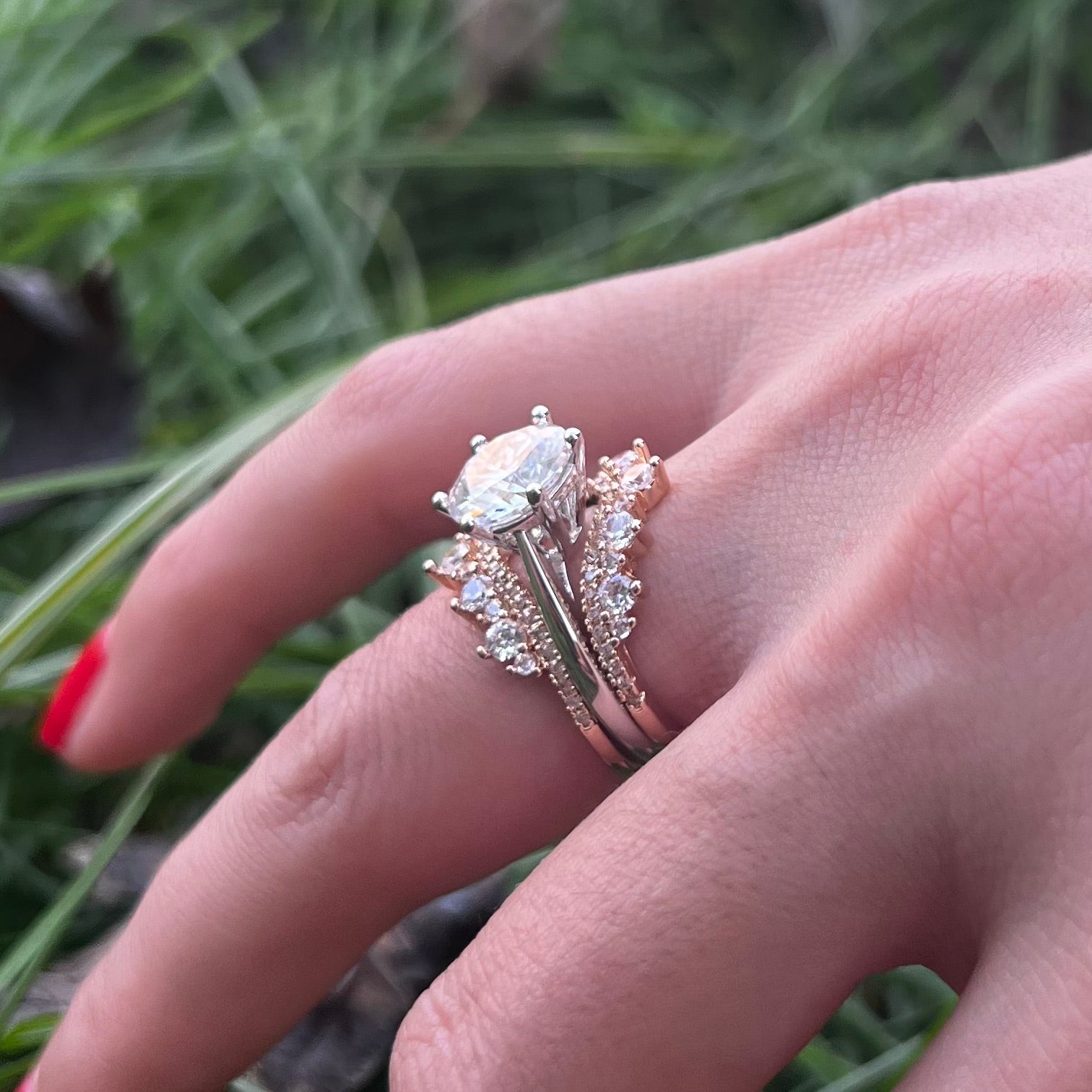 2 Pcs Round Cut Insert Bridal Set In Sterling Silver