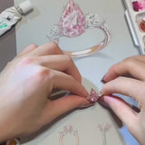 Pink Pear Cut Three Stone Sterling Silver Engagement Ring