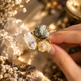 Unique Triple Stone Natural Raw Crystal Statement Ring