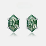 Geometric Green Moss Agate Sterling Silver Stud Earrings