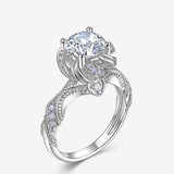 Floral Design Moissanite Engagement Ring in Sterling Silver
