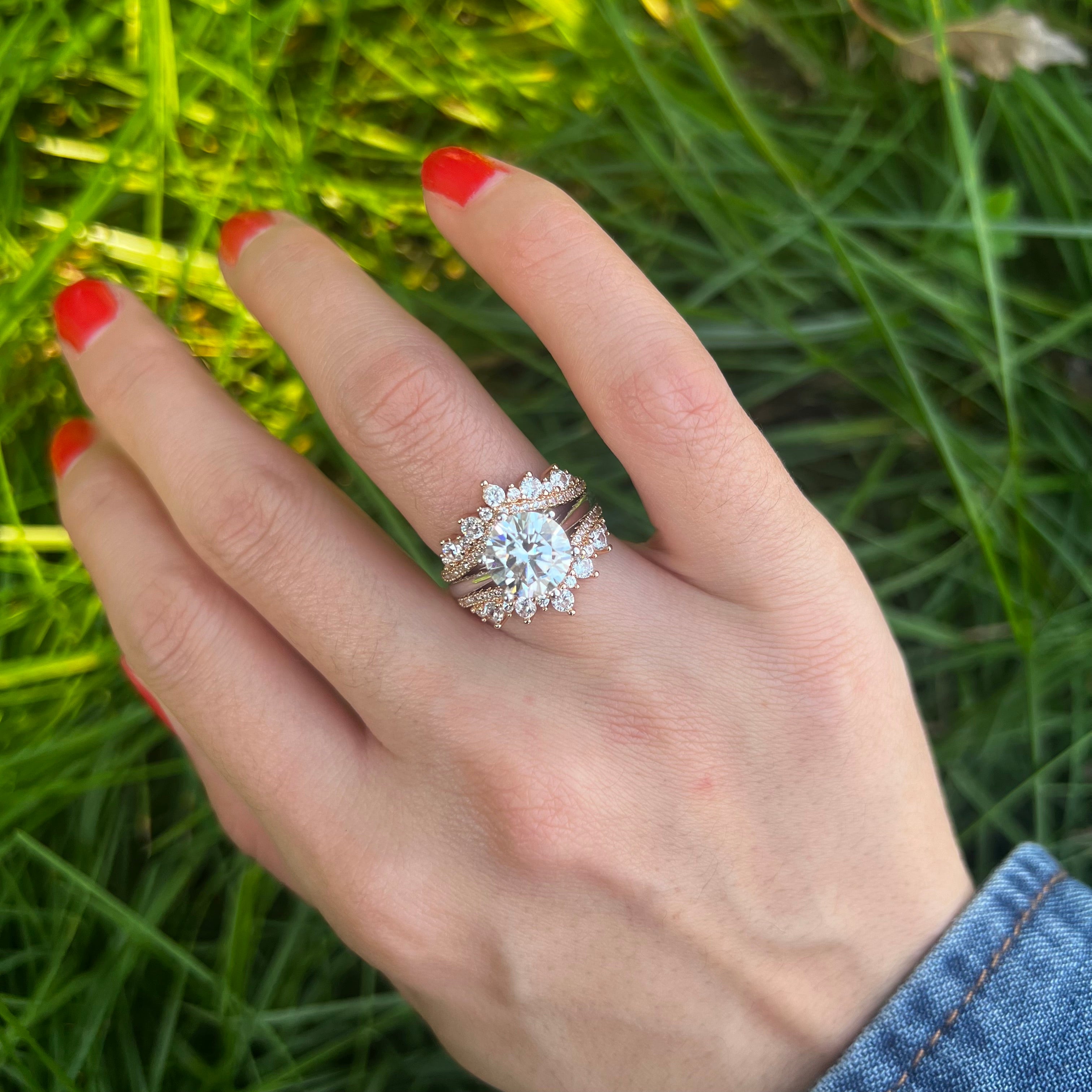 2 Pcs Round Cut Insert Bridal Set In Sterling Silver