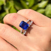 Vintage Blue Emerald Cut Sterling Silver Bridal Set