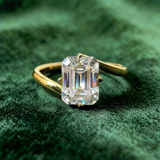 3ct Emerald Cut Twisted Shank Moissanite Engagement Ring in Sterling Silver