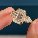 Emerald Cut Bezel Setting Engagement Ring in Sterling Silver