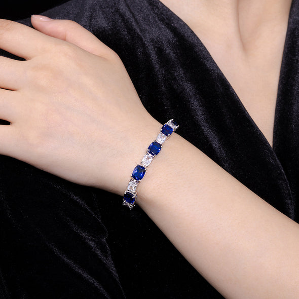 luxurious Royal Blue Tennis Bracelet in Sterling Silver