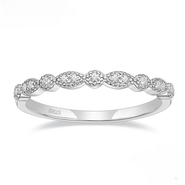 Art Deco Half Eternity Stacking Wedding Band in Sterling Silver