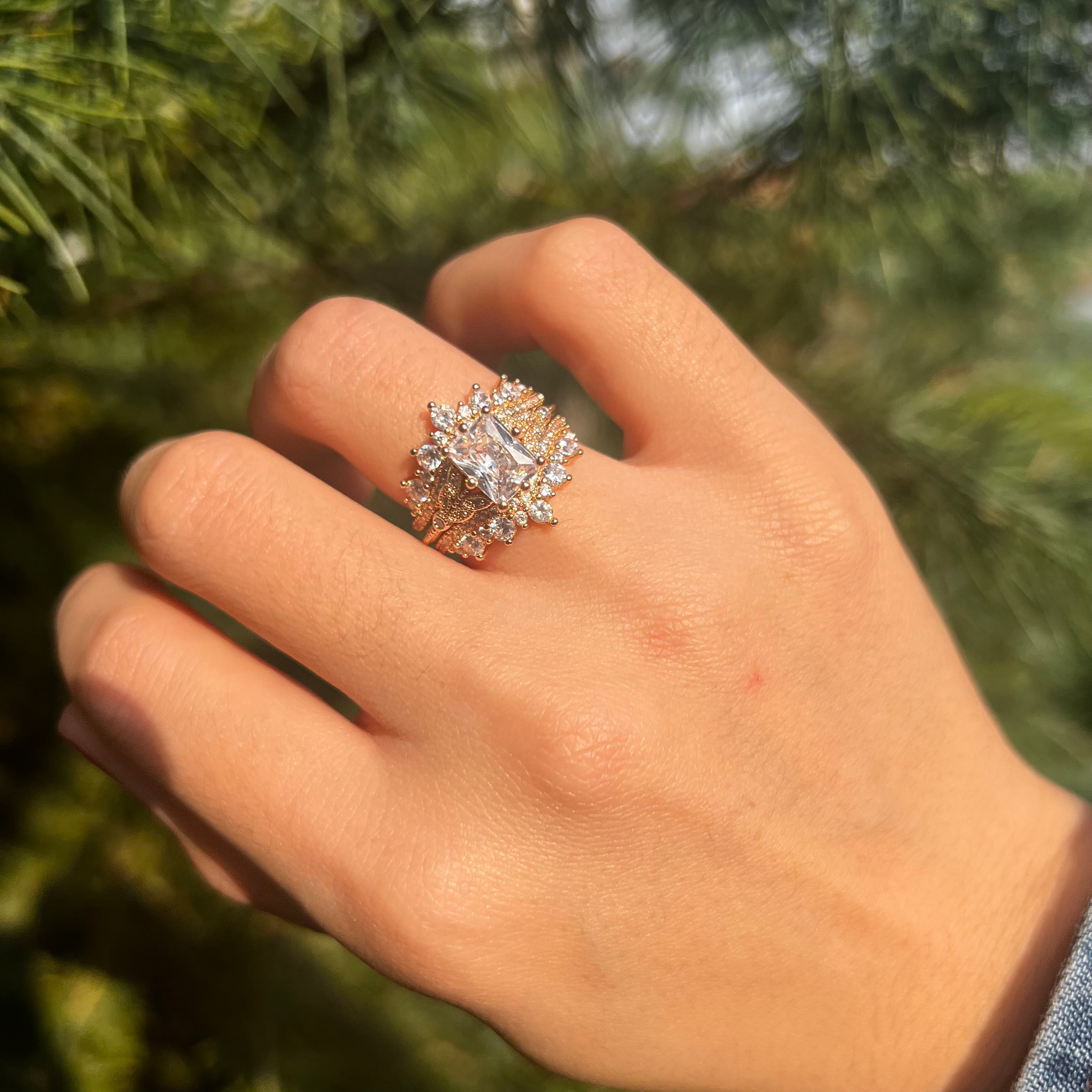 2 Pcs Round Cut Enhancer Rose Golden Tone Wedding Bridal Set