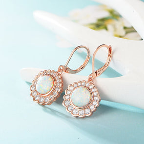 Opal Halo Sterling Silver Drop Earrings
