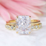 Stunning 2Pcs Radiant Cut Sterling Silver Ring Set With Half Eternity Band