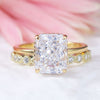 Stunning 2Pcs Radiant Cut Sterling Silver Ring Set With Half Eternity Band