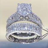 Sale | Stunning Cluster Design Sterling Silver Wedding Ring Set