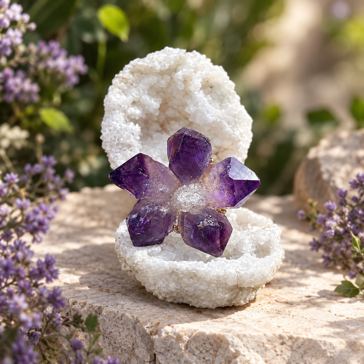 Raw Amethyst Flower Ring