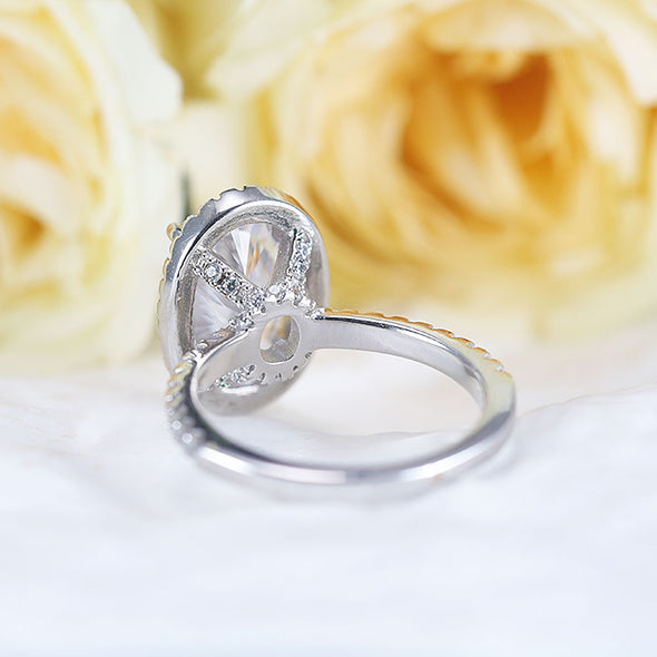 Stunning Oval Cut Halo Design Sterling Silver Engagement Ring