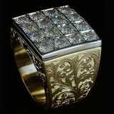 Handmade Round Cut White Sapphire Vintage Vibe Two-Tone Men's Ring