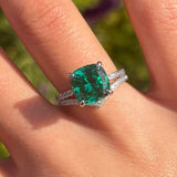 Vintage 2 Pcs Green Cushion Cut Hidden Halo Bridal Sets In Sterling Silver