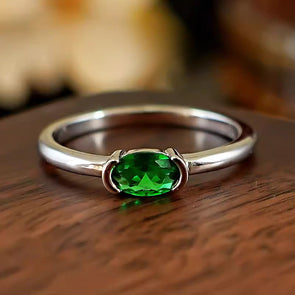 Simple Green Oval Cut Sterling Silver Ring