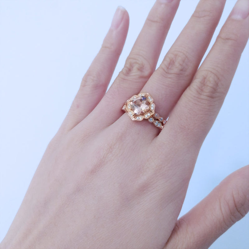 Vintage Pink Morganite Rose Gold Tone Ring Set