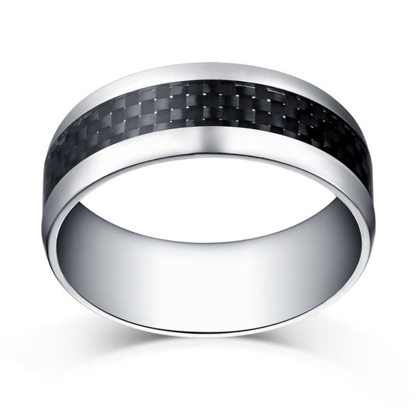 Black and Silver Titanium Steel Wedding Band for Men