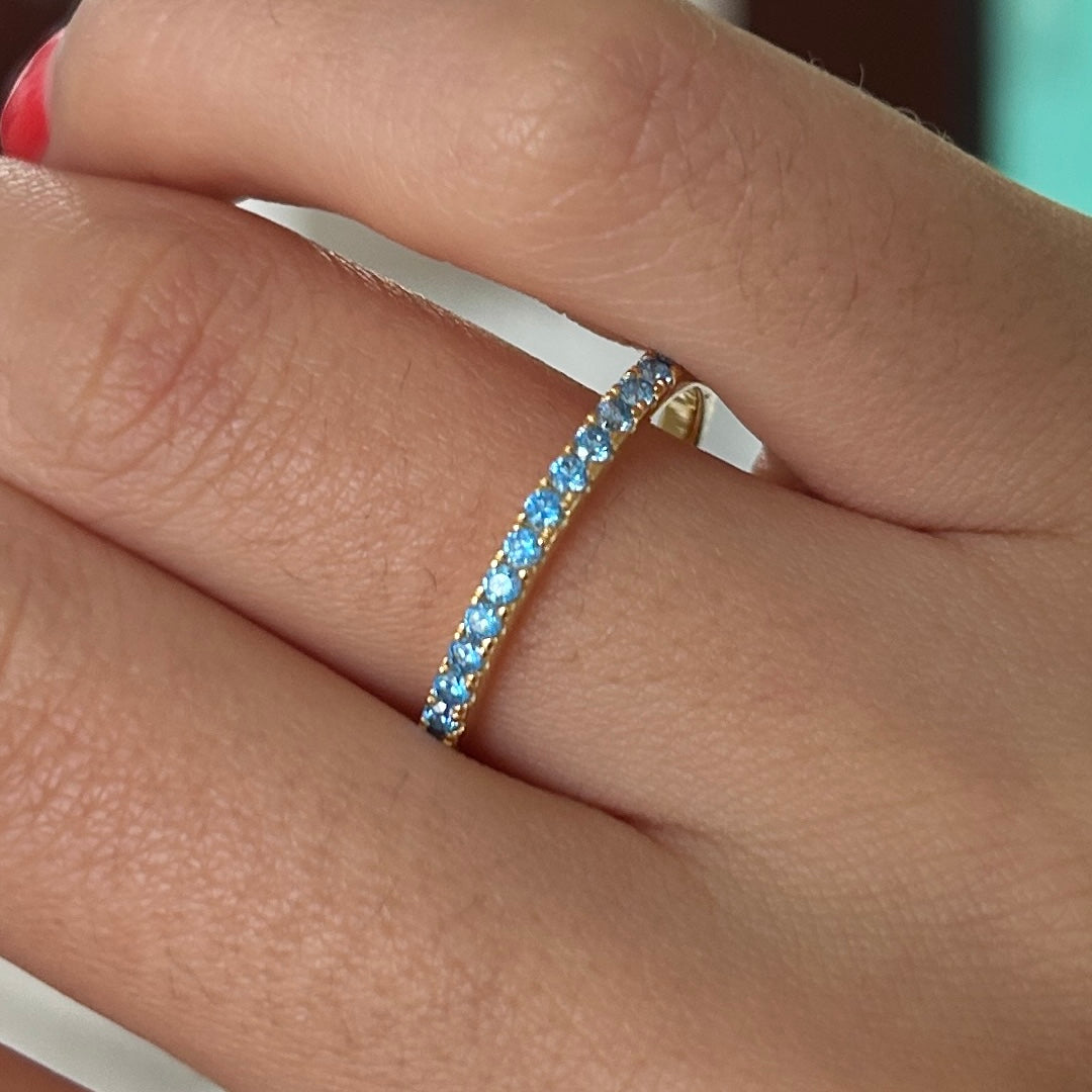 Size 9.0 |Golden Tone Multi-Color Eternity Band Stackable Ring