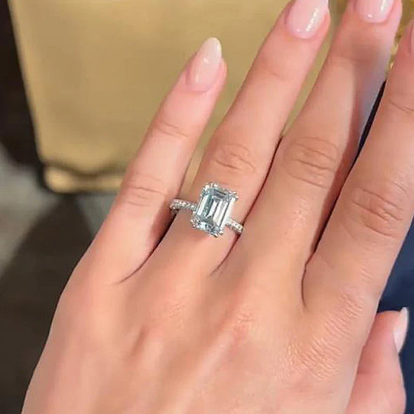 Classic 4Prong Emerald Cut Engagement Ring In Sterling Silver