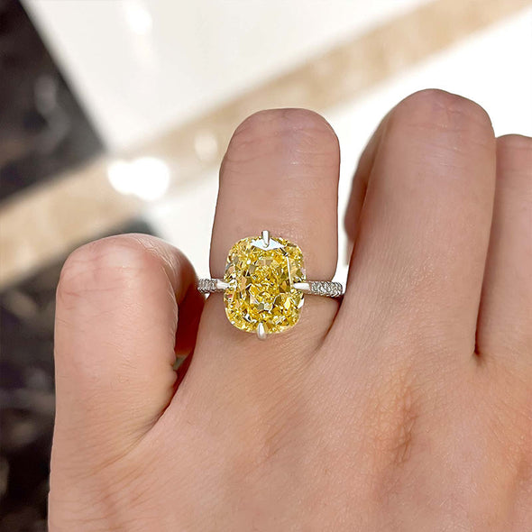 Yellow Stone Radiant Cut Engagement Ring in Sterling Silver