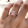 Hidden Halo Emerald Cut Morganite Pink Engagement Ring In Sterling Silver