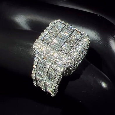 Luxury Iced Out Square Baguette and Round Cut Men's Ring